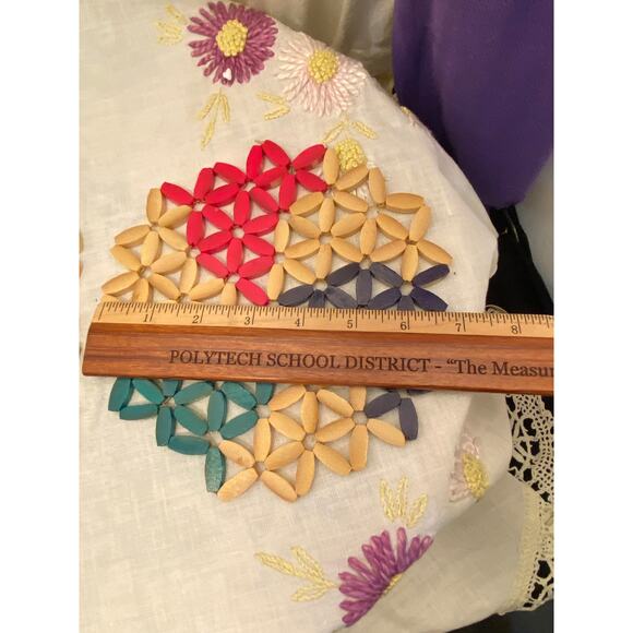 Set of 2, Vintage Wooden Beaded Trivets/Hot Pads, 1 round(ish), 1 rectangular. - Picture 12 of 12